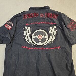 Drift & Burn Auto Racer Short Sleeve Button Down Men's Size 2XL Embroidered